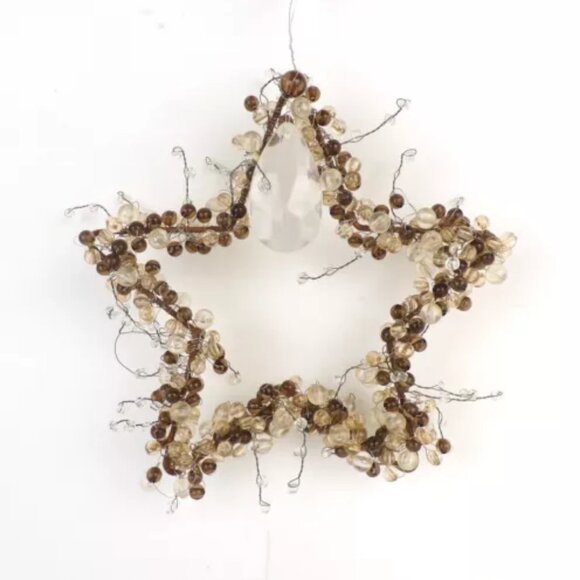 NEW Fancy Copper White Beaded Metal Star Holiday Large Christmas Tree Ornament - Picture 1 of 2